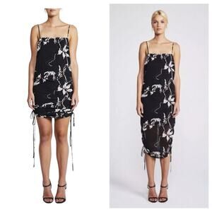 Shona Joy Ruched Slip Dress Size 8 Black Shadows Floral Whimsigoth Emo